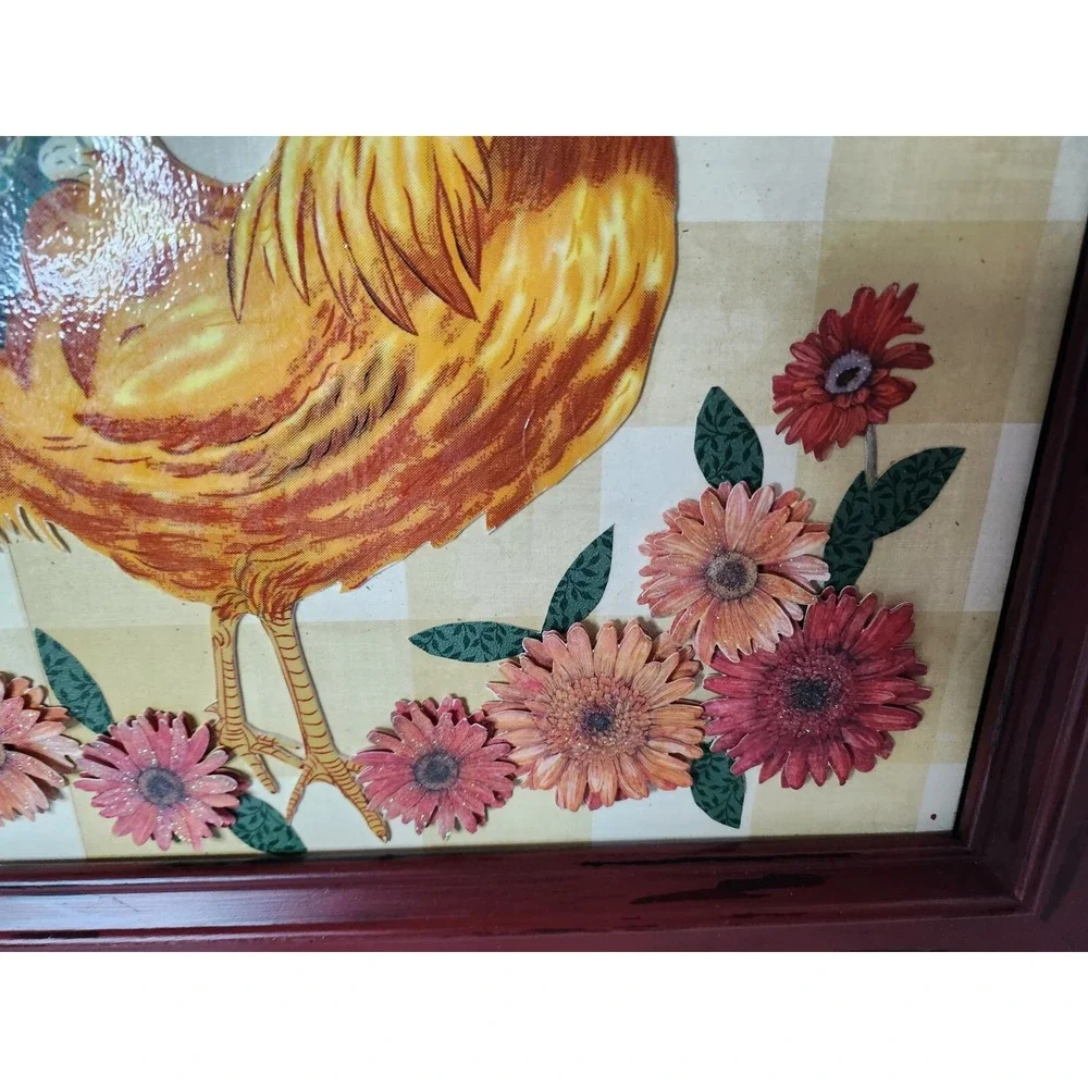 Vintage 3D Textured Rooster Wall Art Hanging Wood Framed Farmhouse Country Decor
